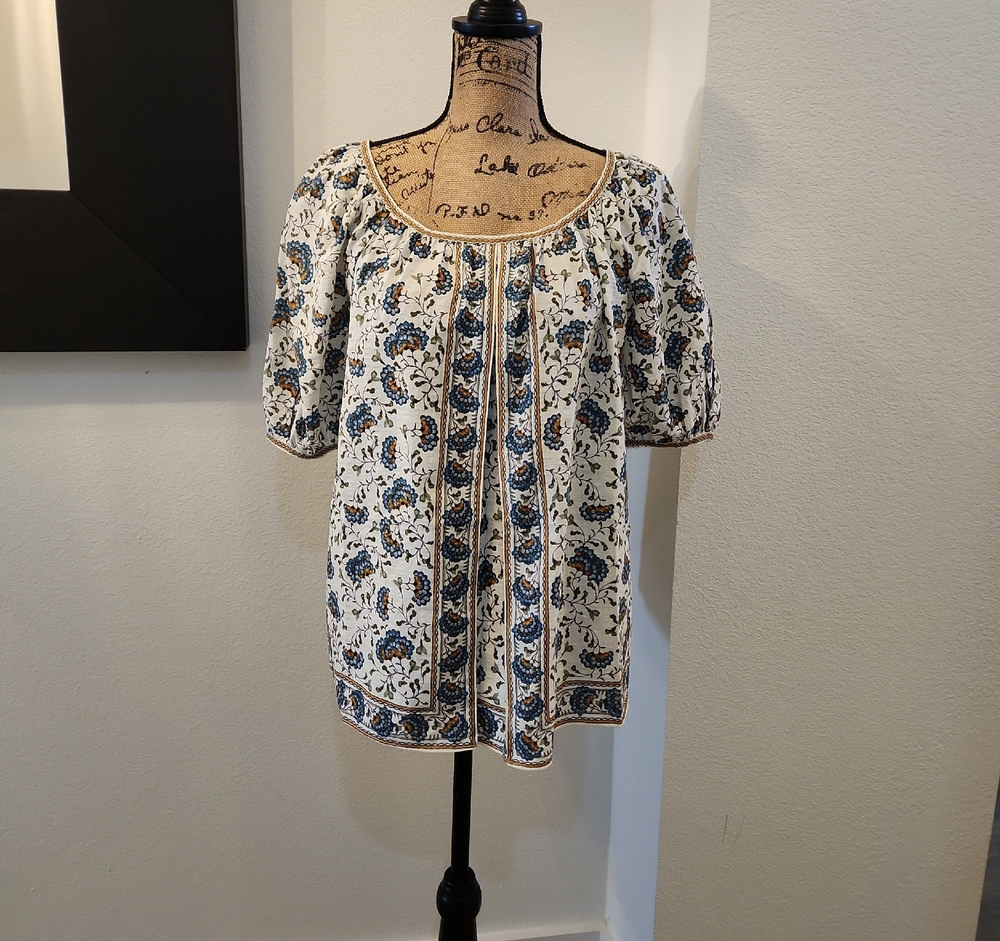 Max Studio Blue and Cream Floral Blouse